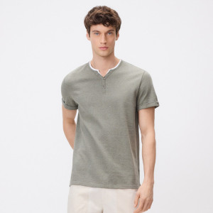 T-shirt henley slim fit - XXL - oliwkowy - męska - Reserved - 474IW-81M