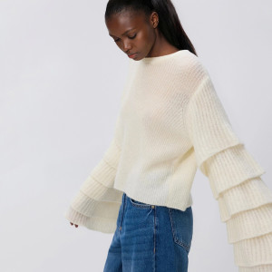 Sweter z ozdobnymi rękawami - L - kremowy - damska - Reserved - 475HH-02X