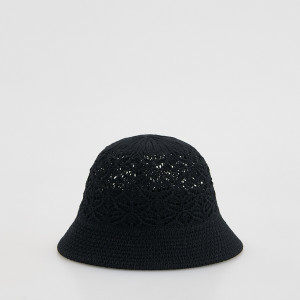Ażurowy kapelusz bucket - M - czarny - damska - Reserved - 475IE-99X