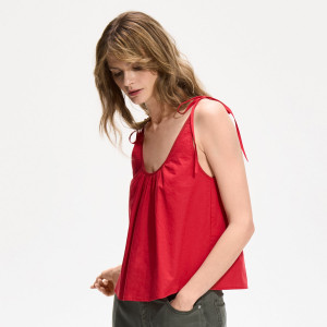 Top z lnem - L - czerwony - damska - Reserved - 476KH-33X
