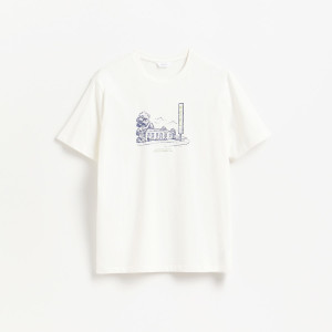 T-shirt regular z nadrukiem - S - złamana biel - męska - Reserved - 477IO-01X