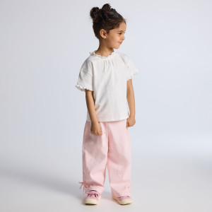 Bawełniane spodnie z haftem - 104 (3-4 lata) - pastelowy róż - dziewczynki - Reserved - 478IU-03X