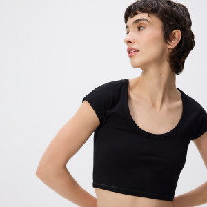 Bawełniany crop top - L - czarny - damska - Reserved - 482GO-99X