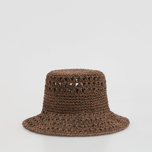 Słomkowy kapelusz bucket - M - brązowy - damska - Reserved - 483IE-88X
