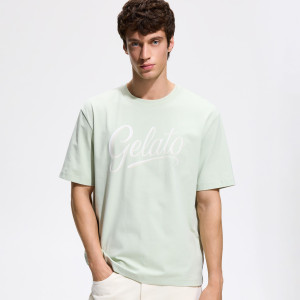 T-shirt relaxed fit z nadrukiem - S - jasnozielony - męska - Reserved - 485IO-70X