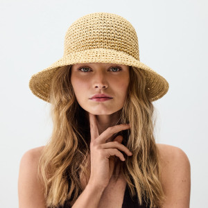 Słomkowy kapelusz bucket - M - kremowy - damska - Reserved - 486IE-12X