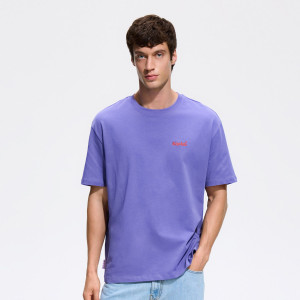 T-shirt boxy z haftem - L - fioletowy - męska - Reserved - 486IO-45X