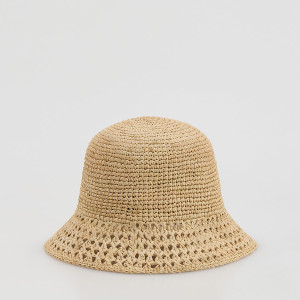 Kapelusz bucket z rafii - M - kremowy - damska - Reserved - 490IE-12X