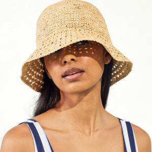 Kapelusz bucket z rafii - M - kremowy - damska - Reserved - 490IE-12X