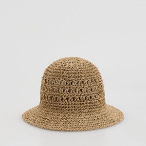 Słomkowy kapelusz bucket - M - kremowy - damska - Reserved - 491IE-12X