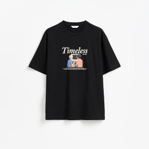 T-shirt relaxed z nadrukiem - M - czarny - męska - Reserved - 492IO-99X