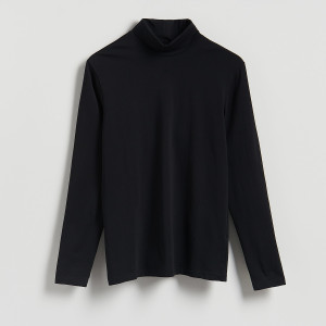 Bawełniany longsleeve z golfem - S - czarny - męska - Reserved - 494EX-99X