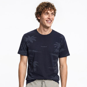 T-shirt regular z nadrukiem allover - M - granatowy - męska - Reserved - 495IW-95X