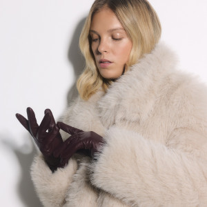 Skórzane rękawiczki - S - bordowy - damska - Reserved - 496FE-83X