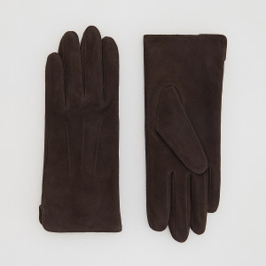 Zamszowe rękawiczki - M - ciemnobrązowy - damska - Reserved - 497FE-89X