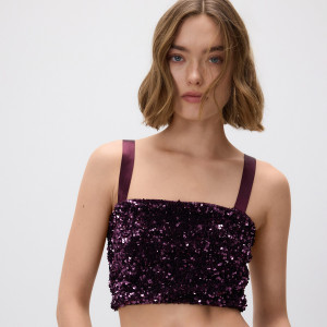 Cekinowy top - L - ciemnofioletowy - damska - Reserved - 497GA-49X