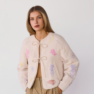 Bawełniana kurtka z haftem - L - wielobarwny - damska - Reserved - 500IA-MLC