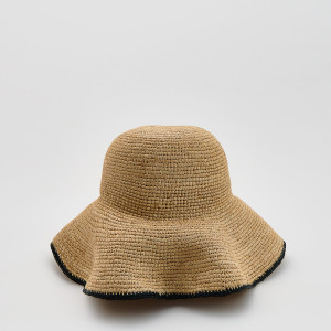 Pleciony kapelusz z rafii - M - kremowy - damska - Reserved - 501IE-12X