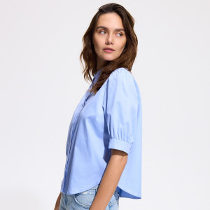 Koszula z bufiastymi rękawami - XXL - jasnoniebieski - damska - Reserved - 502KH-05X