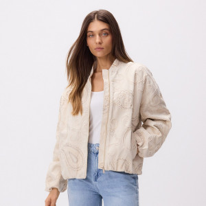 Kurtka bomberka z haftem - S - beżowy - damska - Reserved - 504IA-08X