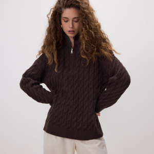 Sweter z zapięciem na zamek - M - ciemnobrązowy - damska - Reserved - 505HH-89X