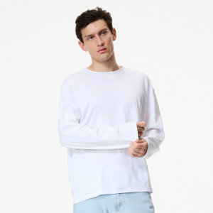 Bawełniany longsleeve - XL - biały - męska - Reserved - 505IO-00X