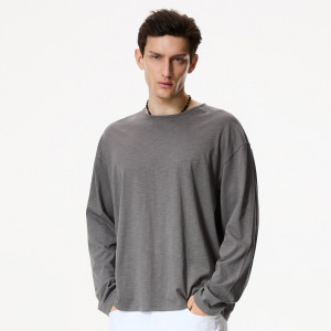 Bawełniany longsleeve - L - ciemnozielony - męska - Reserved - 505IO-78X
