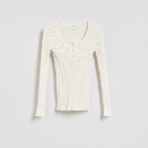 Sweter z wiskozy - XL - złamana biel - damska - Reserved - 505IY-01X