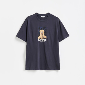 T-shirt regular z nadrukiem - XXL - granatowy - męska - Reserved - 507IO-59X