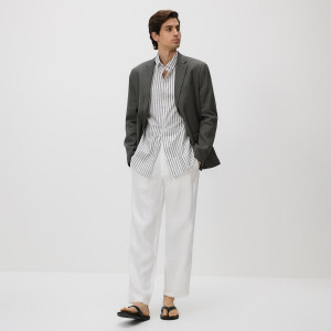 Lniane spodnie chino straight - L - biały - męska - Reserved - 508HR-00X