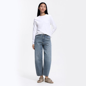 Jeansy barrel z krótszą nogawką - 42 - indigo jeans - damska - Reserved - 510LC-57J