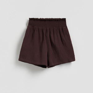 Muślinowe szorty - L - ciemnobrązowy - damska - Reserved - 512IY-89X