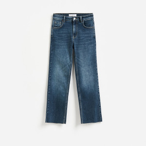 Jeansy flare cropped - 42 - granatowy - damska - Reserved - 512JX-95J