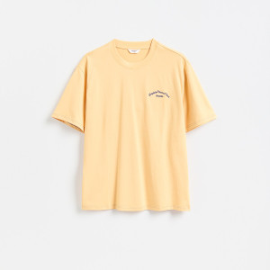 T-shirt relaxed z haftem - S - jasnopomarańczowy - męska - Reserved - 513IO-20X