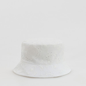 Kapelusz bucket hat z haftem - M - złamana biel - damska - Reserved - 516IE-01X