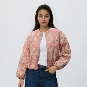 Kurtka bomberka z haftem - L - brudny róż - damska - Reserved - 517IA-39X