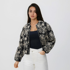 Kurtka bomberka z haftem - L - czarny - damska - Reserved - 517IA-99X