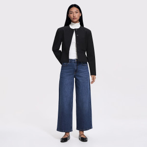 Jeansy wide leg z krótszą nogawką - 46 - granatowy - damska - Reserved - 517LC-95J