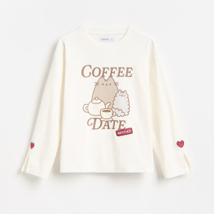 Bawełniana koszulka Pusheen - 134 (8 lat) - złamana biel - dziewczynki - Reserved - 519KD-01X