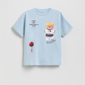 Bawełniany t-shirt z nadrukiem - 158 (12 lat) - jasnoniebieski - dziewczynki - Reserved - 520FT-05X