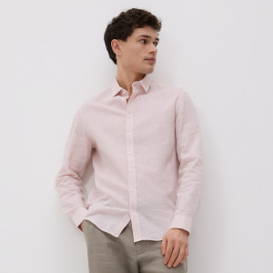Koszula regular fit z lnem - XL - brzoskwiniowy - męska - Reserved - 520HT-24P