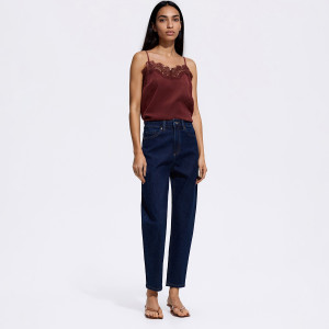Jeansy mom fit slim - 32 - granatowy - damska - Reserved - 521JX-95J
