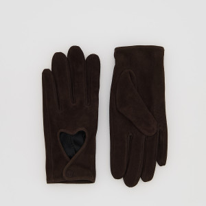 Zamszowe rękawiczki - L - brązowy - damska - Reserved - 522FE-88X