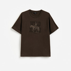 Bawełniany t-shirt regular - 3XL - ciemnobrązowy - męska - Reserved - 523IO-89X