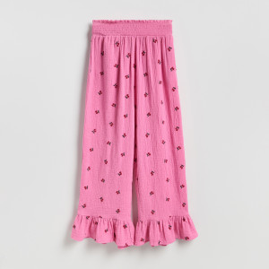 Luźne spodnie z falbankami - L - różowy - damska - Reserved - 524IY-30P