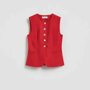 Kamizelka z lnem - XL - czerwony - damska - Reserved - 533AO-33X