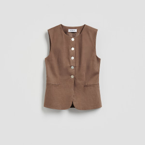 Kamizelka z lnem - XS - beżowy - damska - Reserved - 533AO-80X