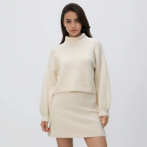 Dzianinowa spódnica mini - S - kremowy - damska - Reserved - 534HH-02X