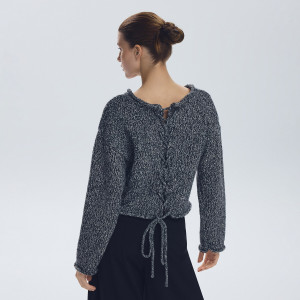 Sweter z wiązaniem na plecach - M - ciemnoszary - damska - Reserved - 536HH-90M
