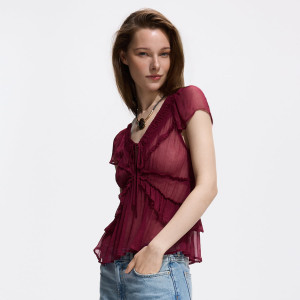 Bluzka z falbanami - XL - ciemnofioletowy - damska - Reserved - 540KS-49X